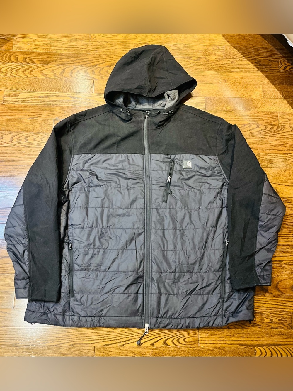 Carhartt Men's Two-Tone Black and Charcoal Quilted Hooded Jacket